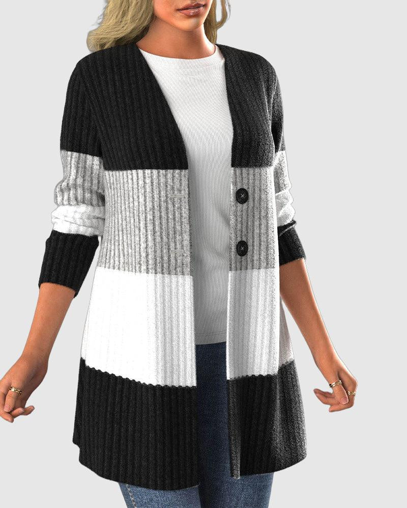 Women's Striped Button-Front Cardigan
