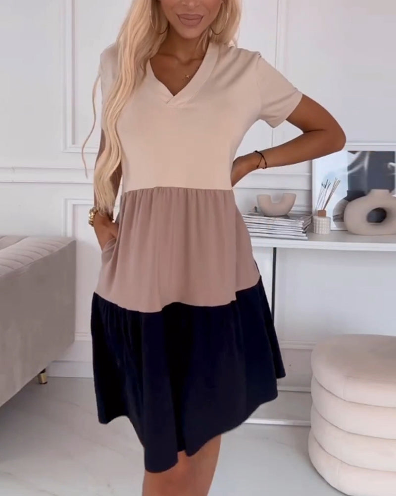 Alva | Chic Color-Block Casual Dress with Short Sleeves