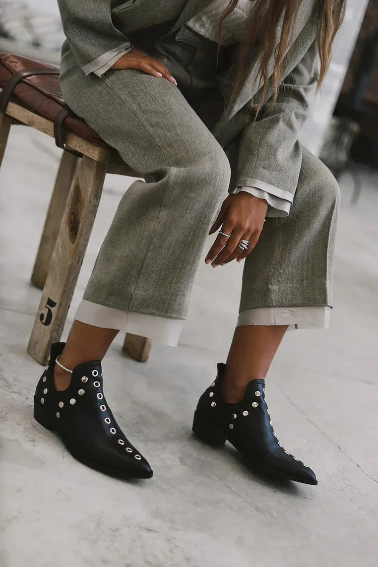Pointed-Toe Studded Ankle Boots