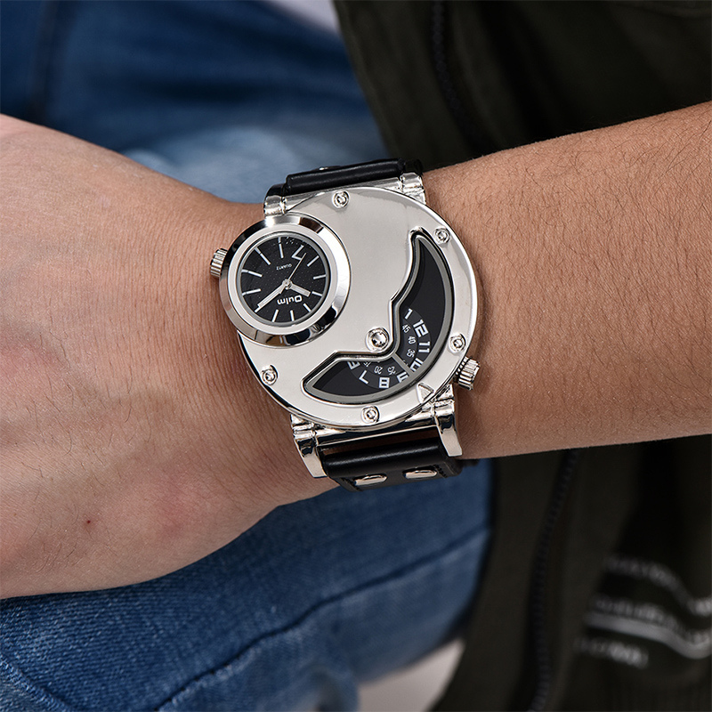 Elegant leather watch with multiple time zone display