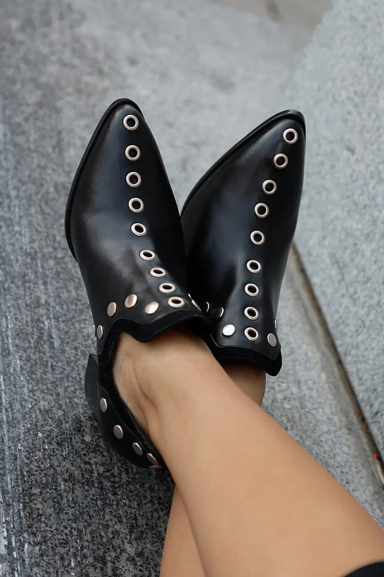 Edgy Studded Ankle Boot with a Bold Wide Heel