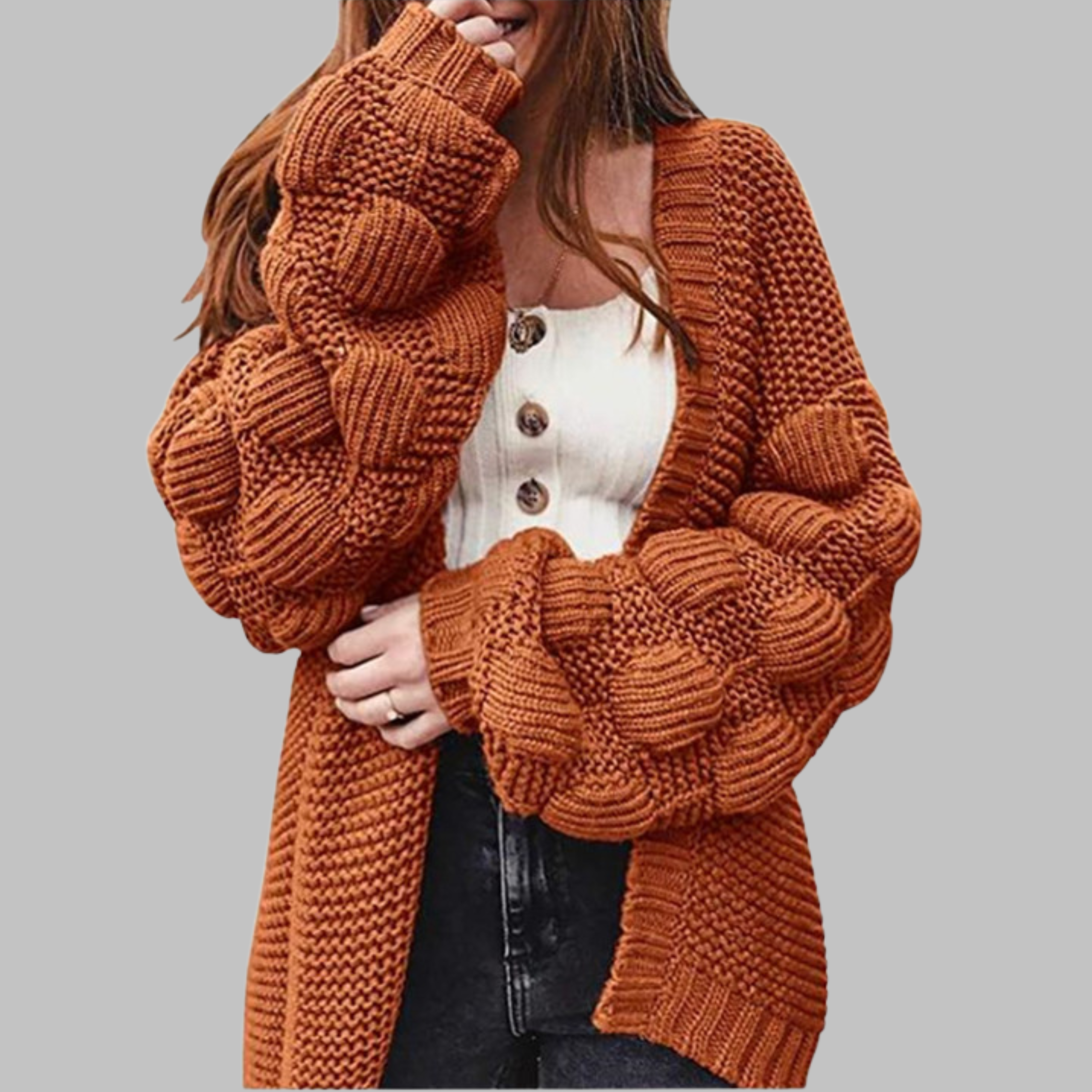 Vintage Oversized Chunky Knit Open-Front Cardigan