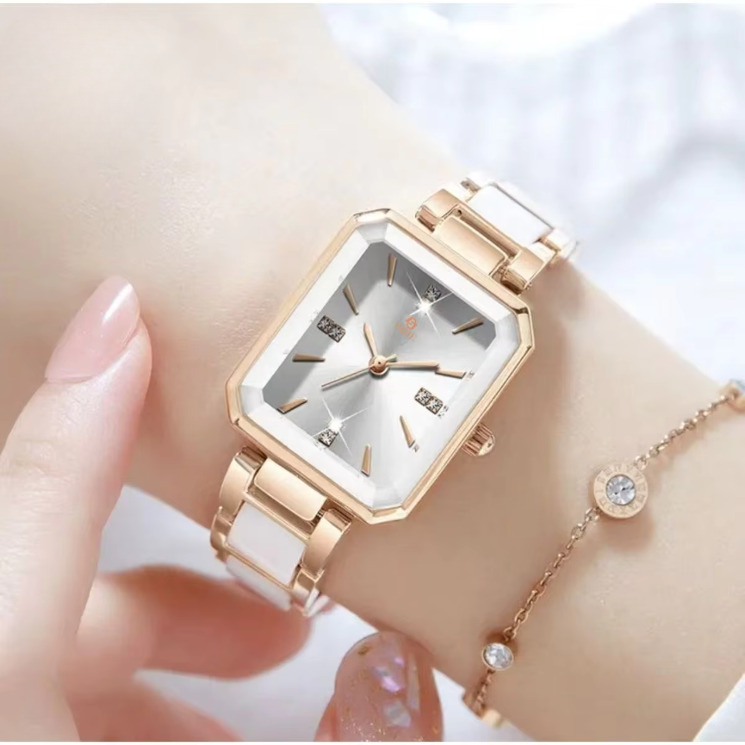 Elegant Square Quartz Watch with Diamonds, Sophisticated and Chic