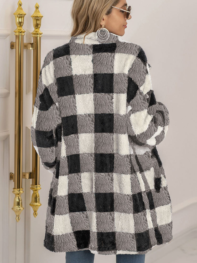 Cozy Plush Plaid Cardigan for Women