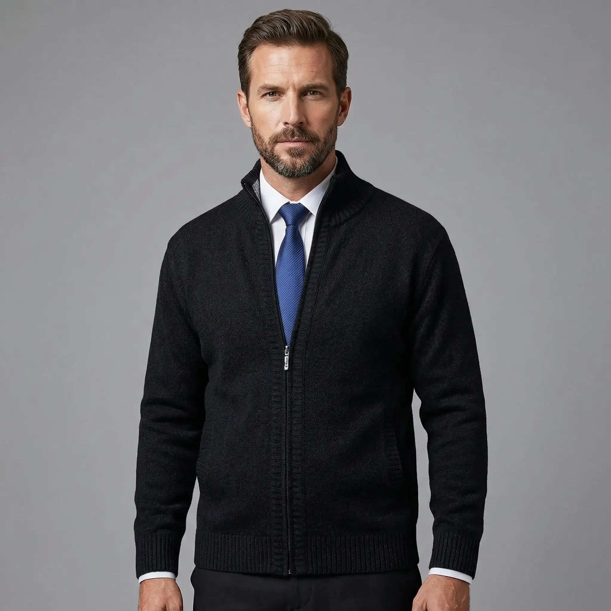Owen | Solid Knit Cardigan with Stand Collar
