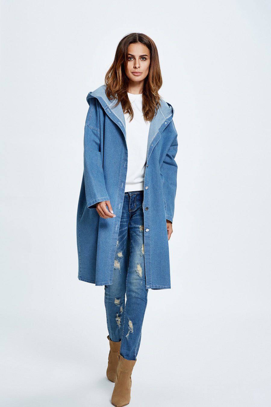 Casual Long Hooded Denim Coat for Stylish Comfort