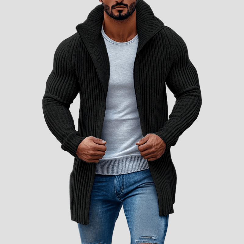 Julian Striped Knit Cardigan with Stand-Up Collar