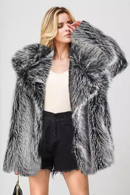 Elegant and comfortable medium-length synthetic fur blazer