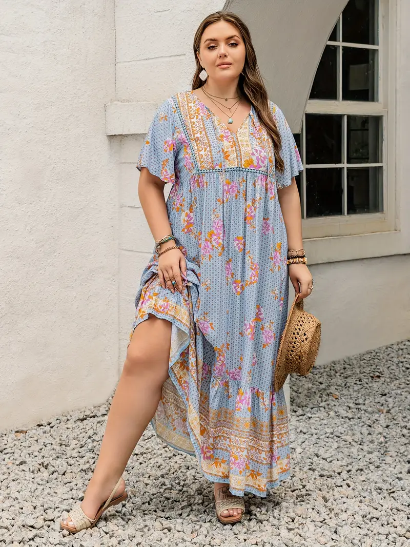 Boho Floral Maxi Dress for Plus Size – Flowy, Bohemian Style