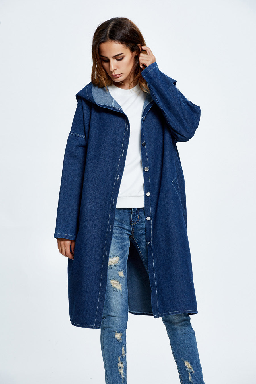 Casual Long Hooded Denim Coat for Stylish Comfort