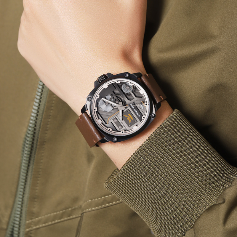 Elegant Men's Leather Watch with Quartz Movement