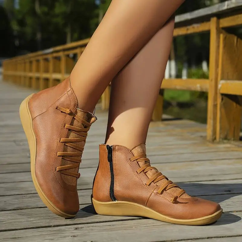 Women's Casual Lace-Up Ankle Boots - Everyday Comfort and Style