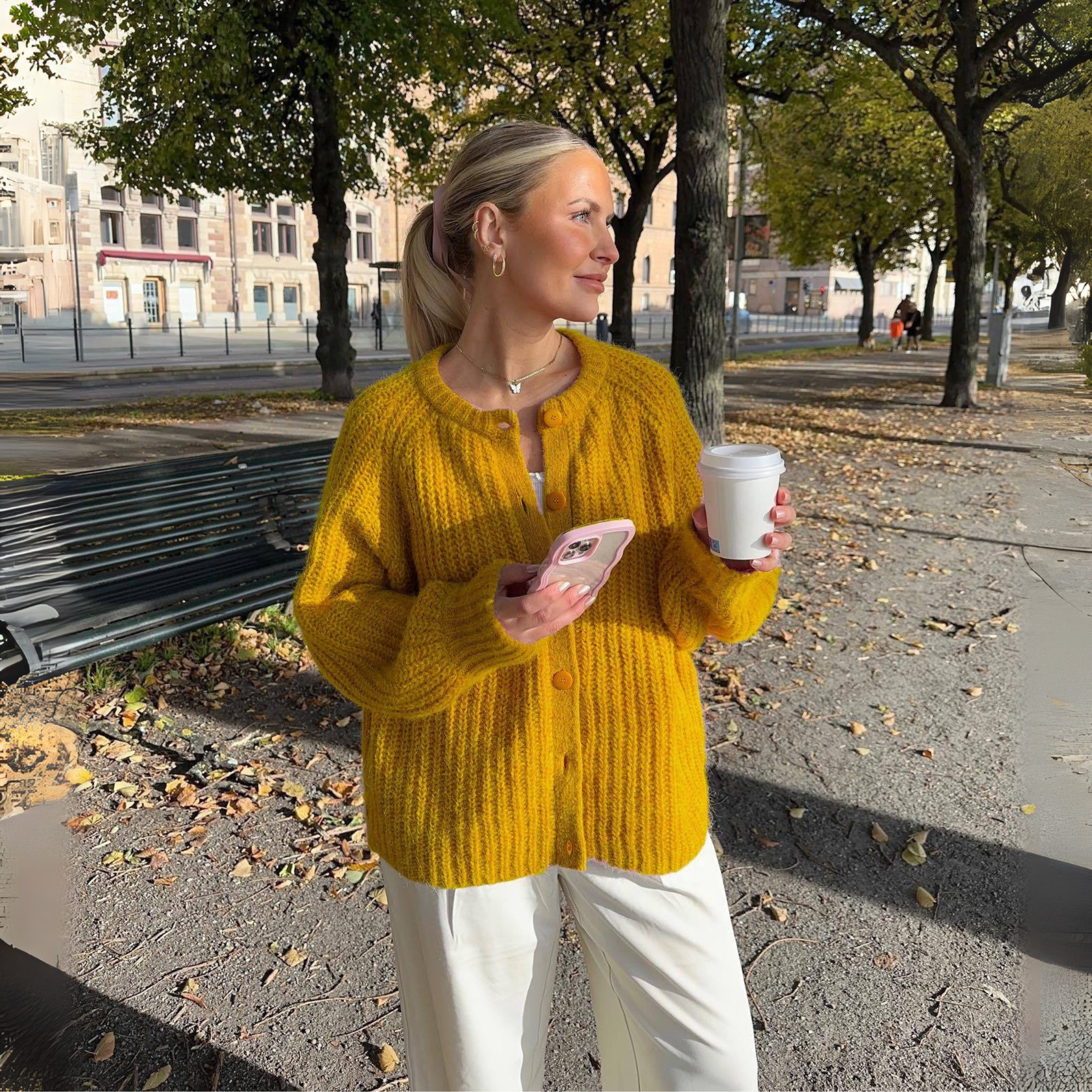 Cozy Solid Button-Down Cardigan, Long Sleeve, Round Neck