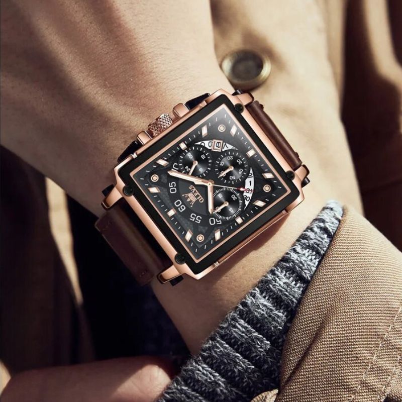 Elegant chronograph watch with a square dial for a sophisticated style