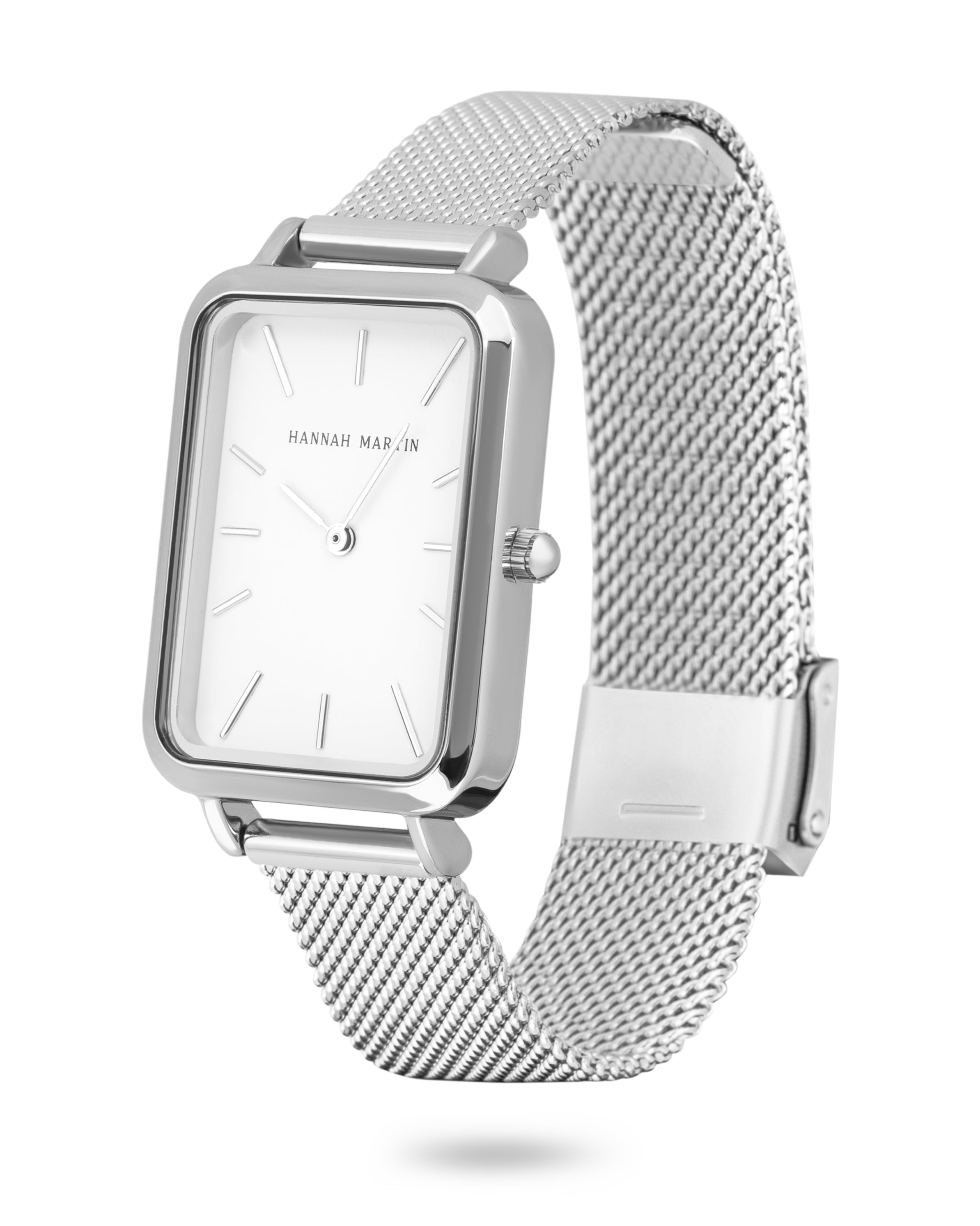 Orion - Elegant Rectangular Watch with Sleek Silver-tone Mesh Band