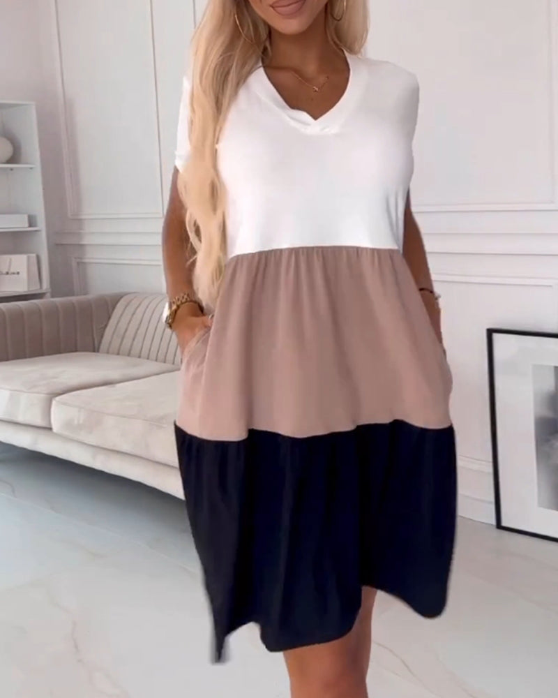 Alva | Chic Color-Block Casual Dress with Short Sleeves