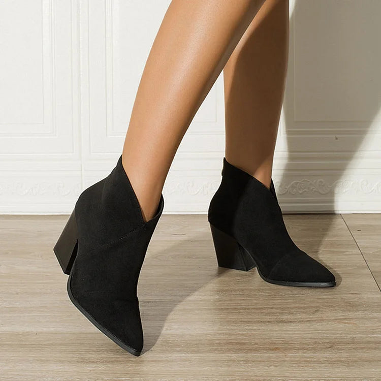 Pointed-Toe Ankle Boot with Suede-Effect Finish