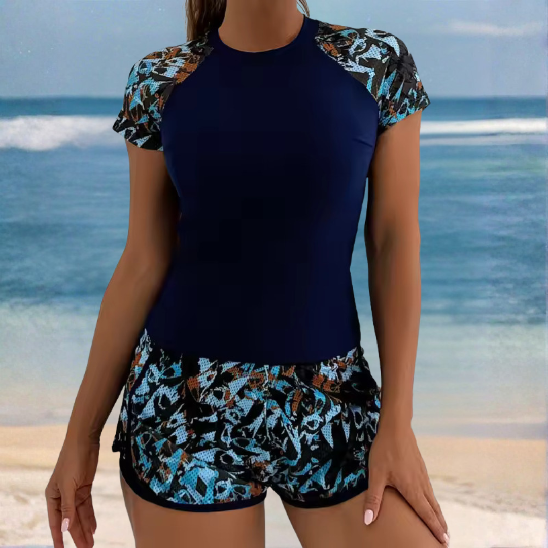 Viviana: Chic Short-Sleeve 2-Piece Swimsuit Set