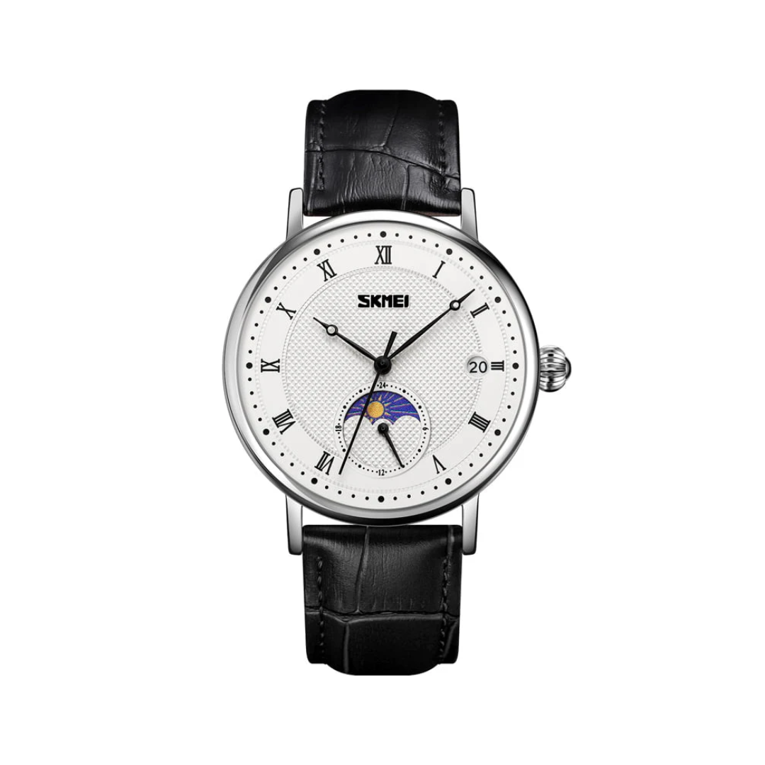 Stainless steel watch with crystal moon phase for an elegant and sophisticated look