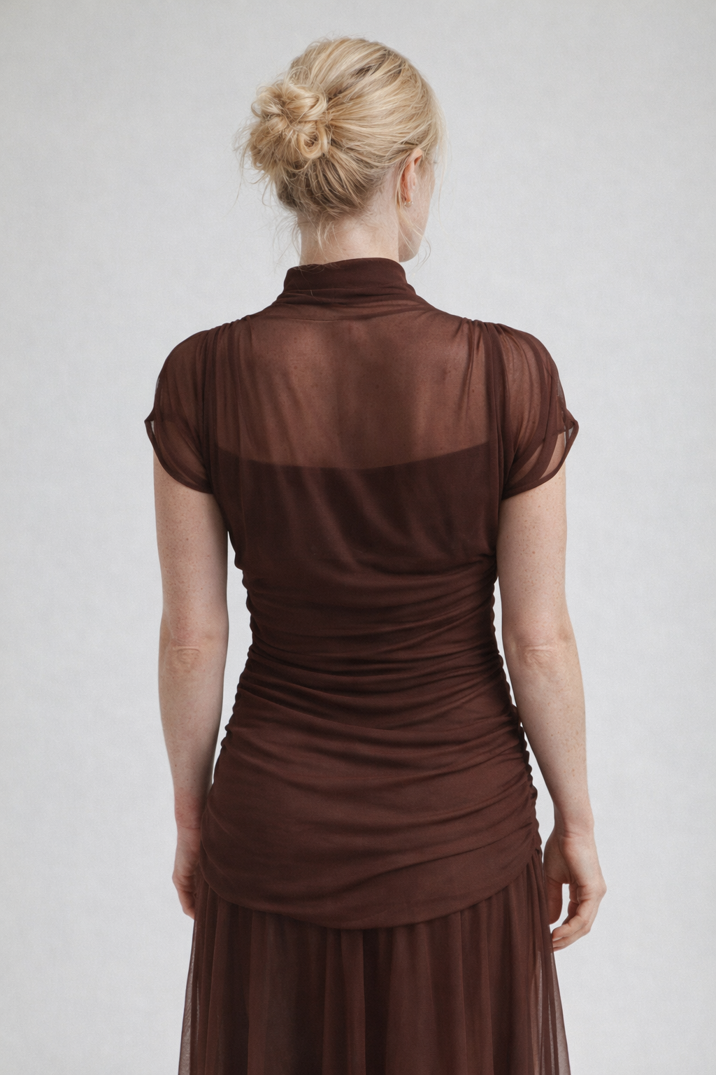 Elegant Brown Pleated Mesh Bodycon Dress