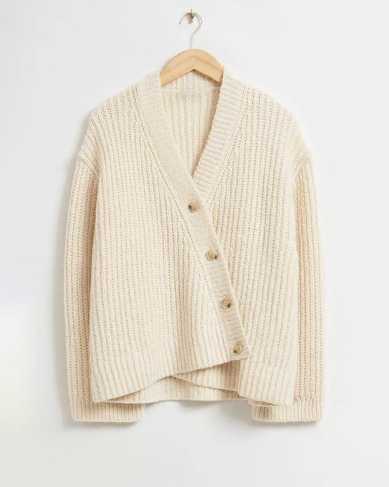 Women's Knit Cardigan Featuring an Asymmetrical Hem