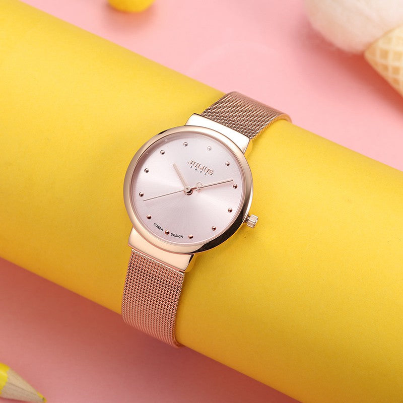 Ultra-thin quartz watch with elegant mesh bracelet