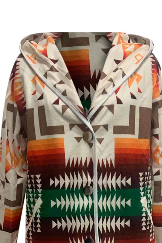 Long printed coat with pocket for a stylish and practical look