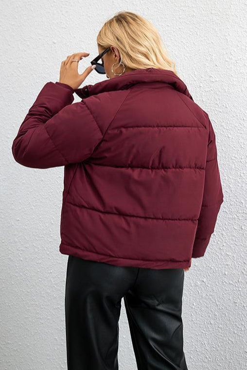 Short Puffer Coat with Stylish Stand Collar