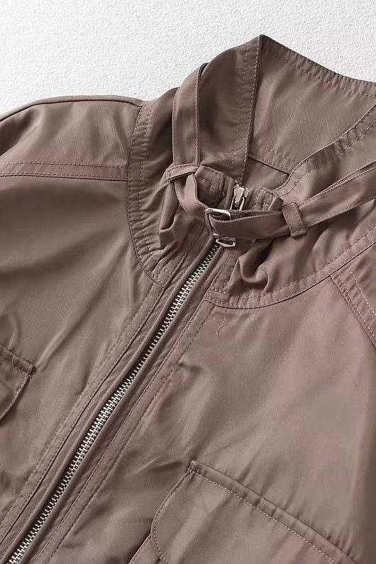 Elegant Short Cargo Coat with High Collar