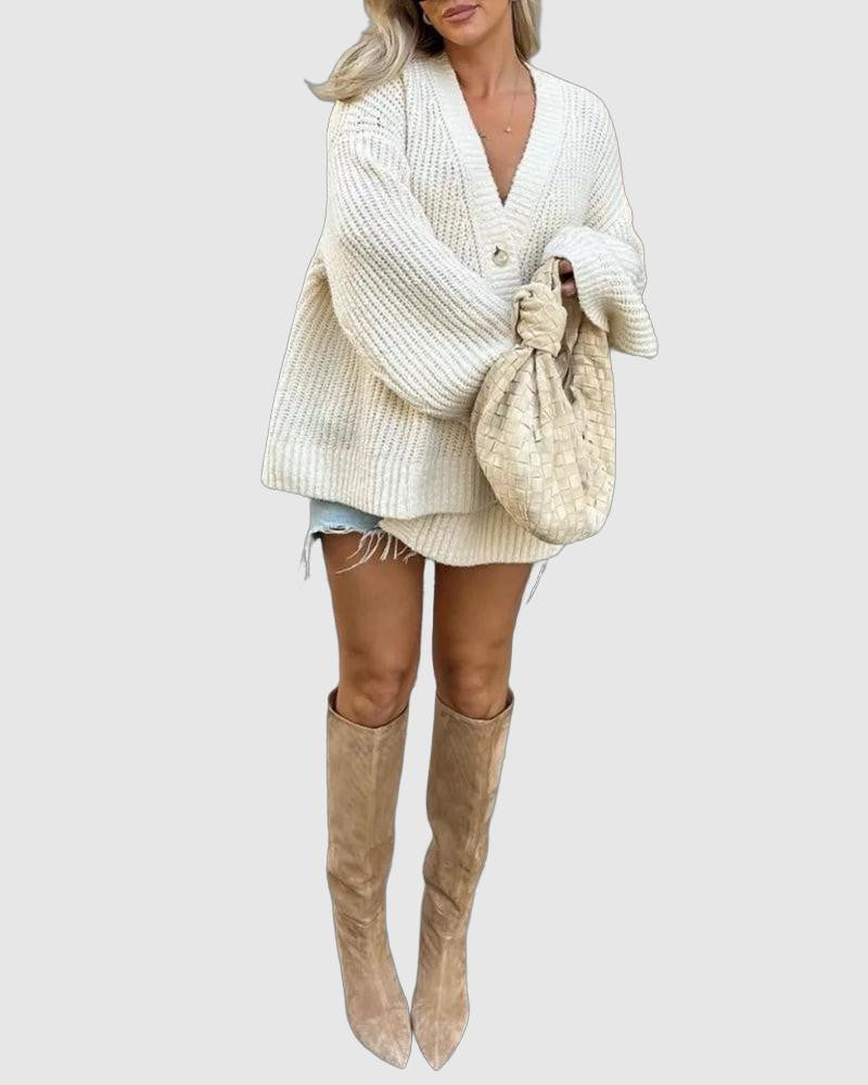 Women's Knit Cardigan Featuring an Asymmetrical Hem