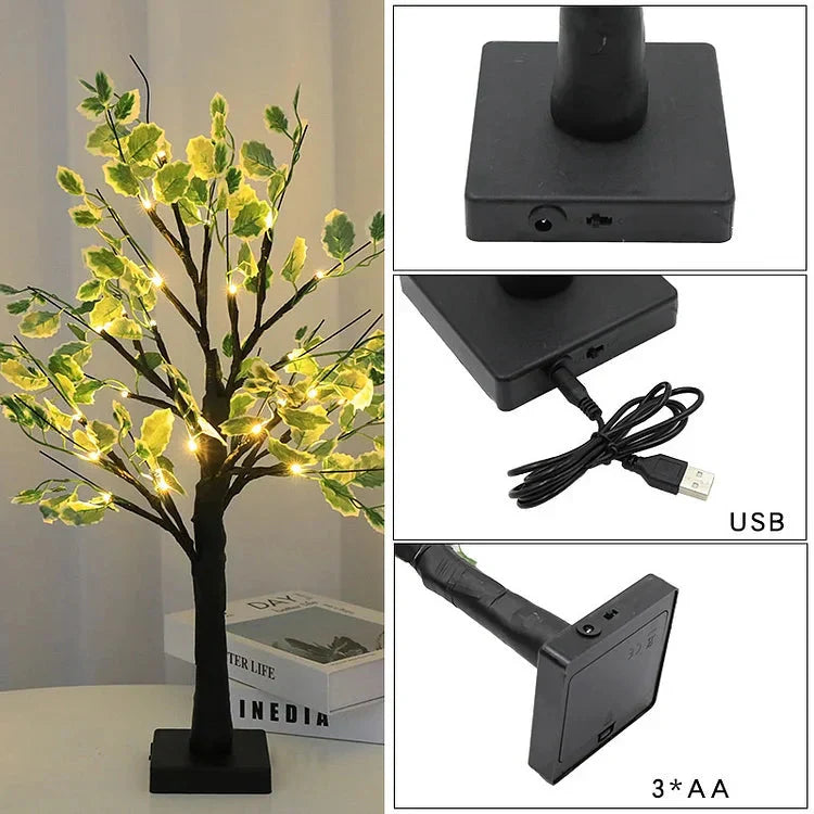 Christmas LED Tree Lighting with Green Leaves – Perfect for Festive Atmospheres