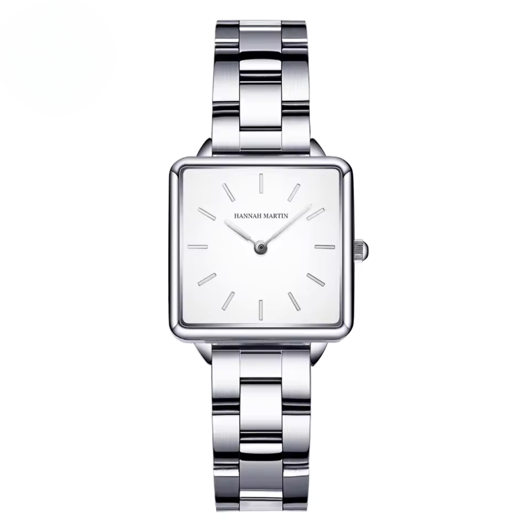 Square Quartz Watch with Stainless Steel Case and Elegant Rose Gold Design