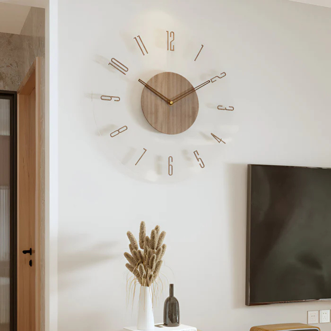 Nock - Stylish Modern 30 cm Wall Clock in Acrylic and Wood for an Elegant Living Room