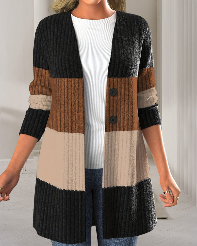 Women's Striped Button-Front Cardigan
