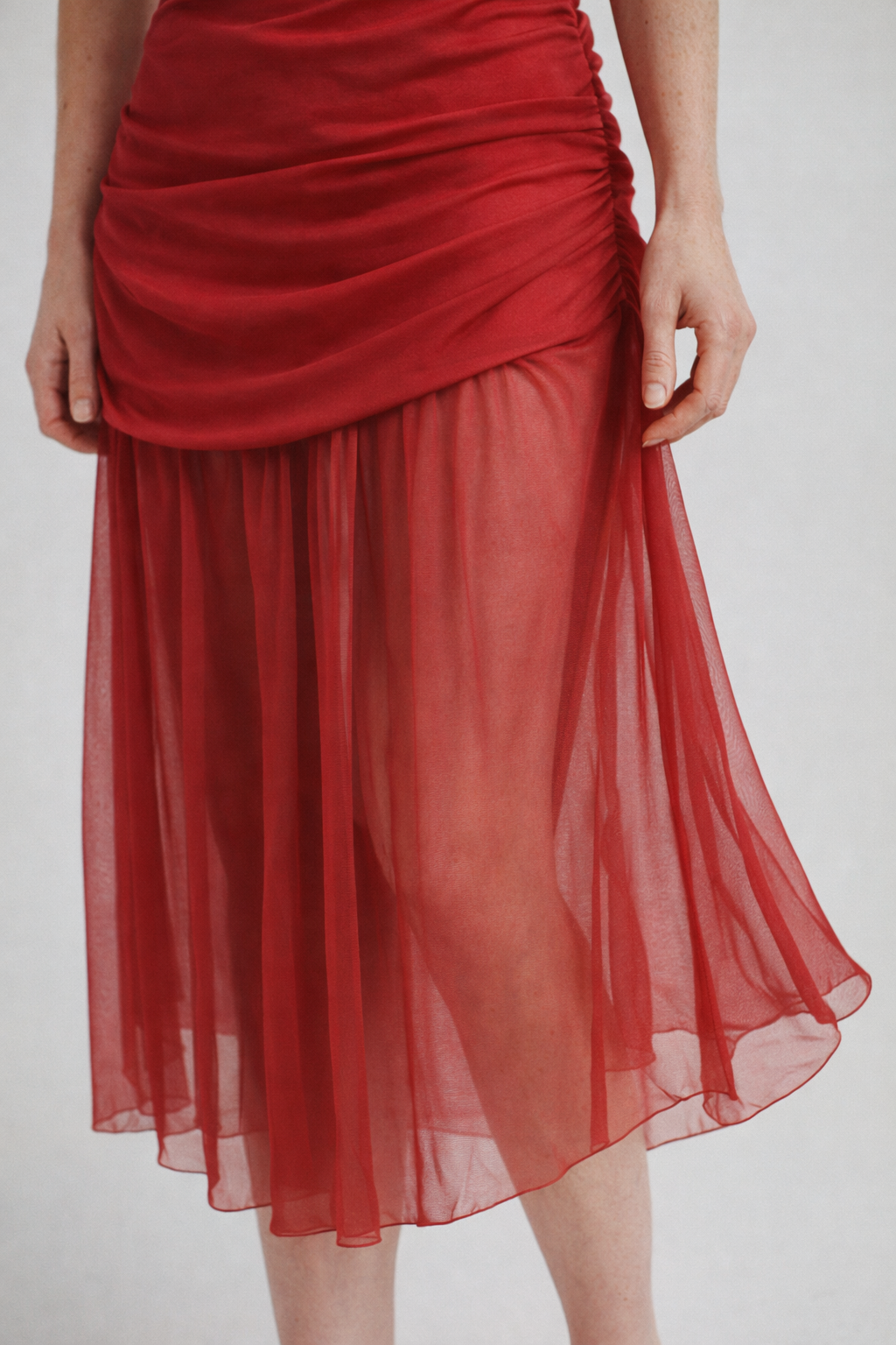 Elegant Brown Pleated Mesh Bodycon Dress