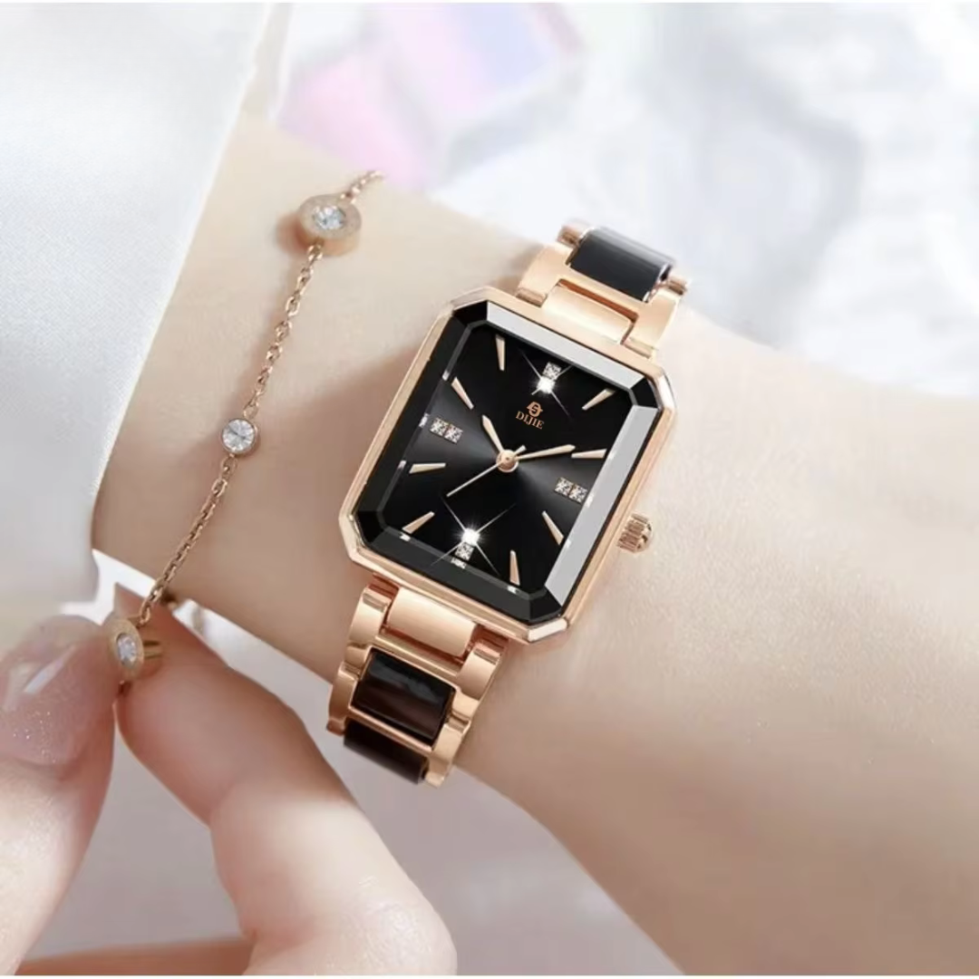 Elegant Square Quartz Watch with Diamonds, Sophisticated and Chic