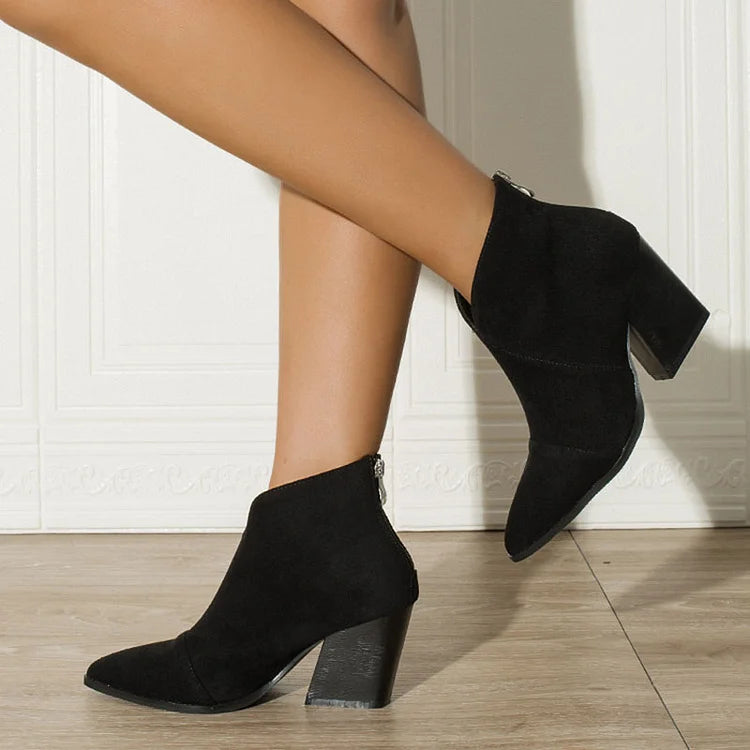 Pointed-Toe Ankle Boot with Suede-Effect Finish