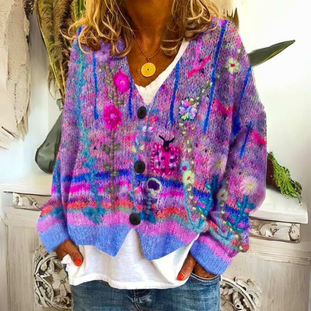Women's Floral Cardigan in Vibrant Hues for a Playful Pop of Color
