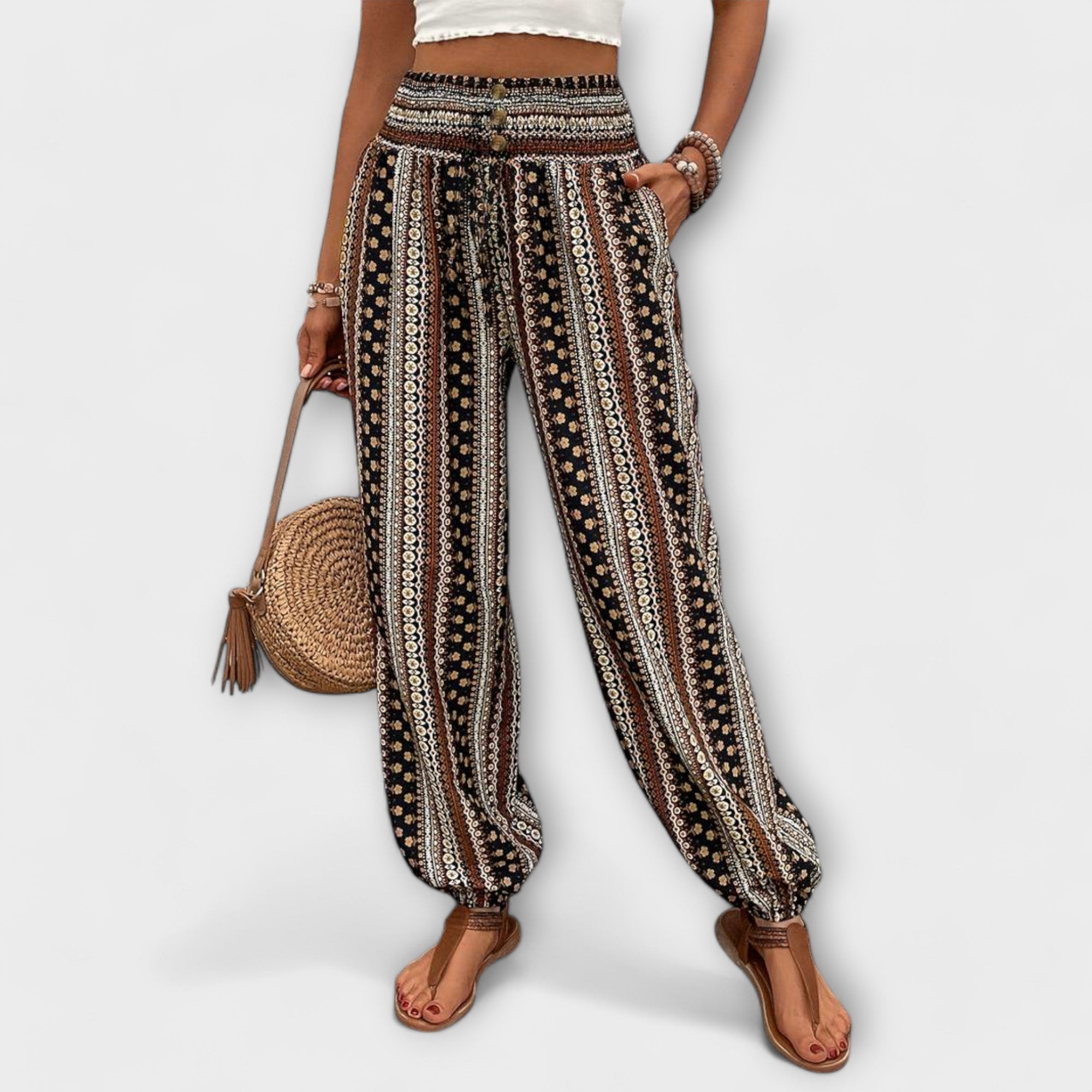 Ethnic Graphic Print Pants — Bold Patterned Trousers with Comfortable Fit