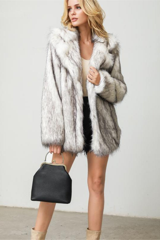 Eco Faux Fur Colorblock Coat Elegant and Comfortable