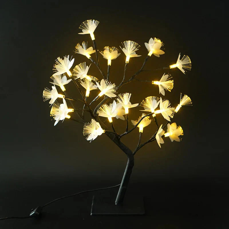 Elegant White Birch Fiber Optic Flower with LED Light for Enchanting Decorations