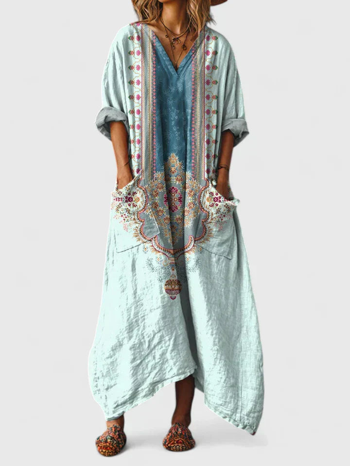 Solenna - Flowy Bohemian Printed Dress