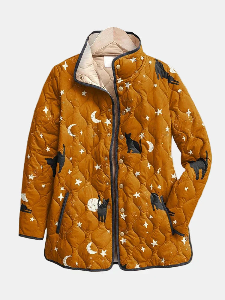 Eira Cat-Print Quilted Jacket - Trendy, Cozy Outerwear