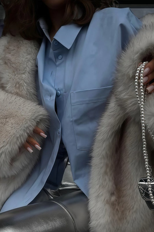 Long Sleeve Faux Fox Fur Coat for an Elegant Style