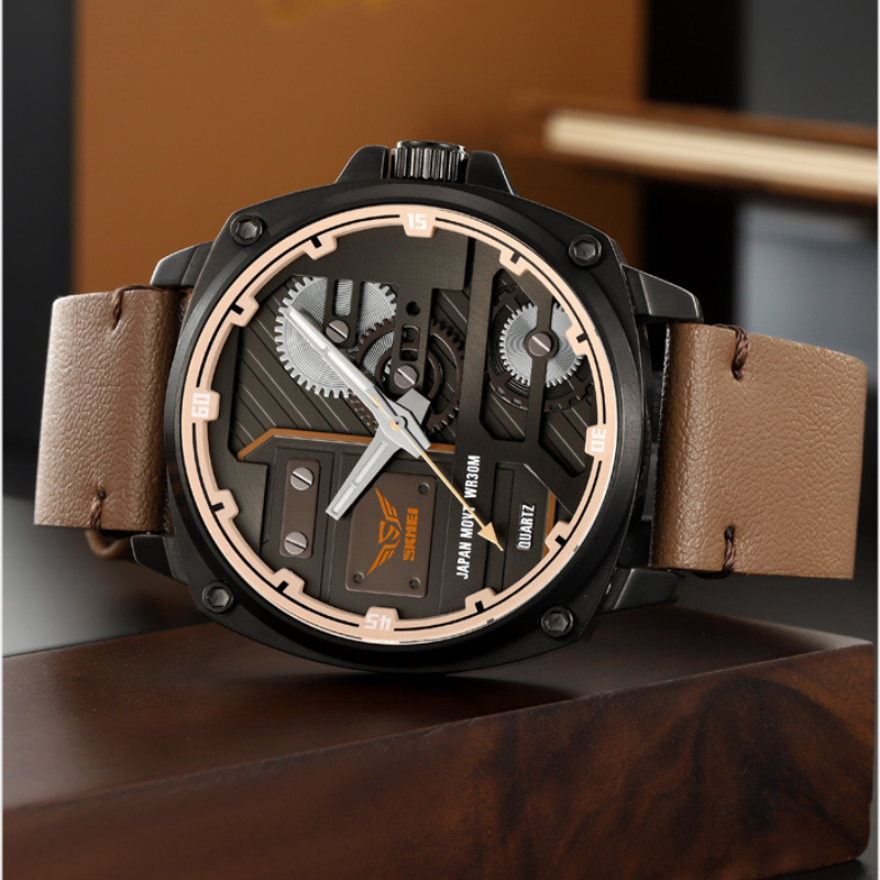 Elegant Men's Leather Watch with Quartz Movement