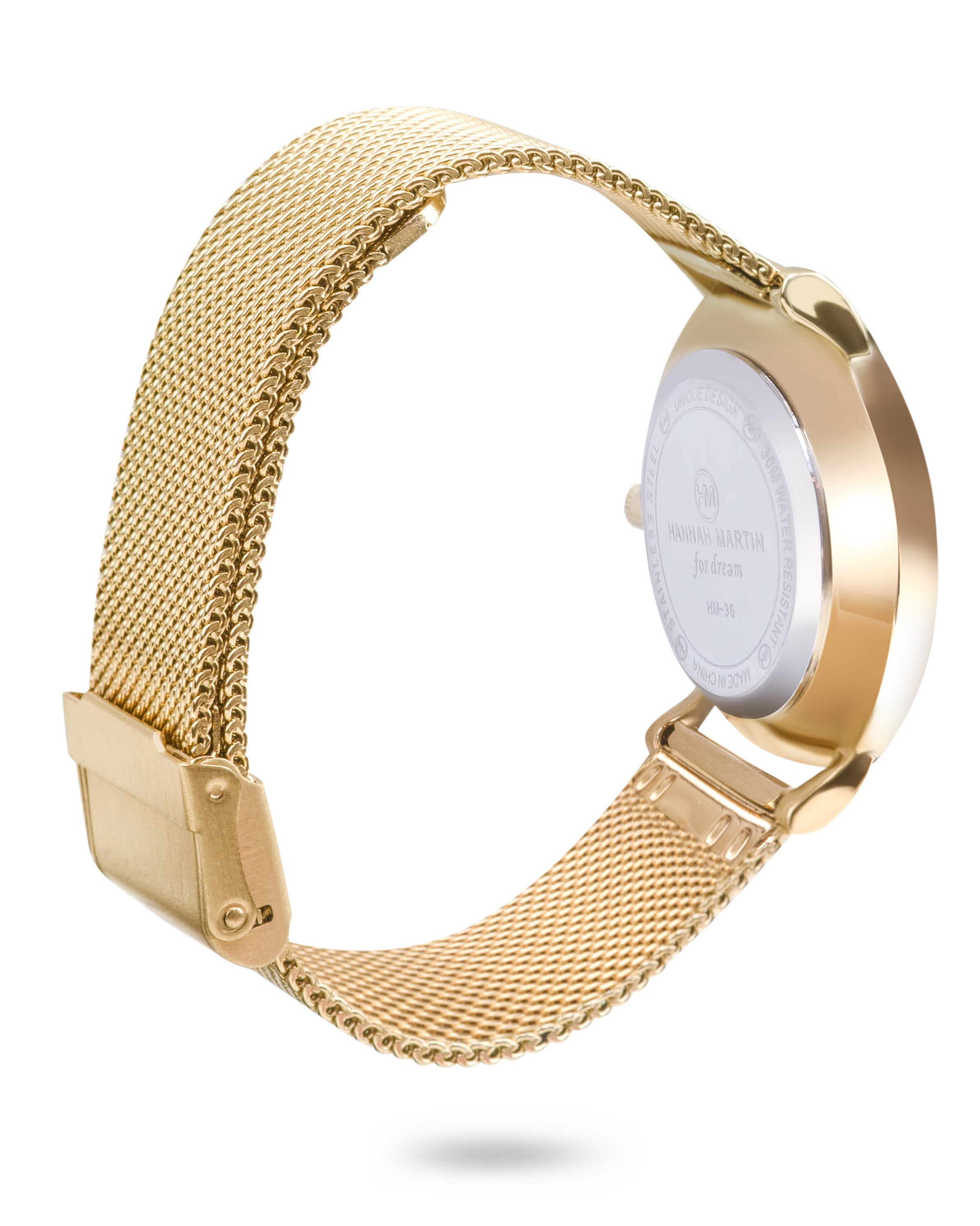 Solis - Elegant Round Gold Watch with Luxury Mesh Band