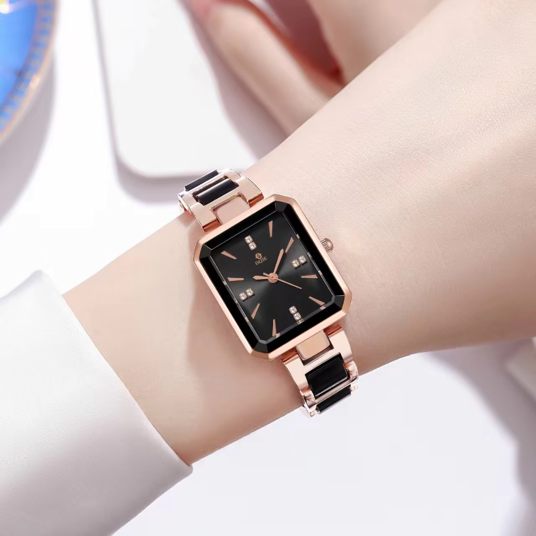 Elegant Square Quartz Watch with Diamonds, Sophisticated and Chic