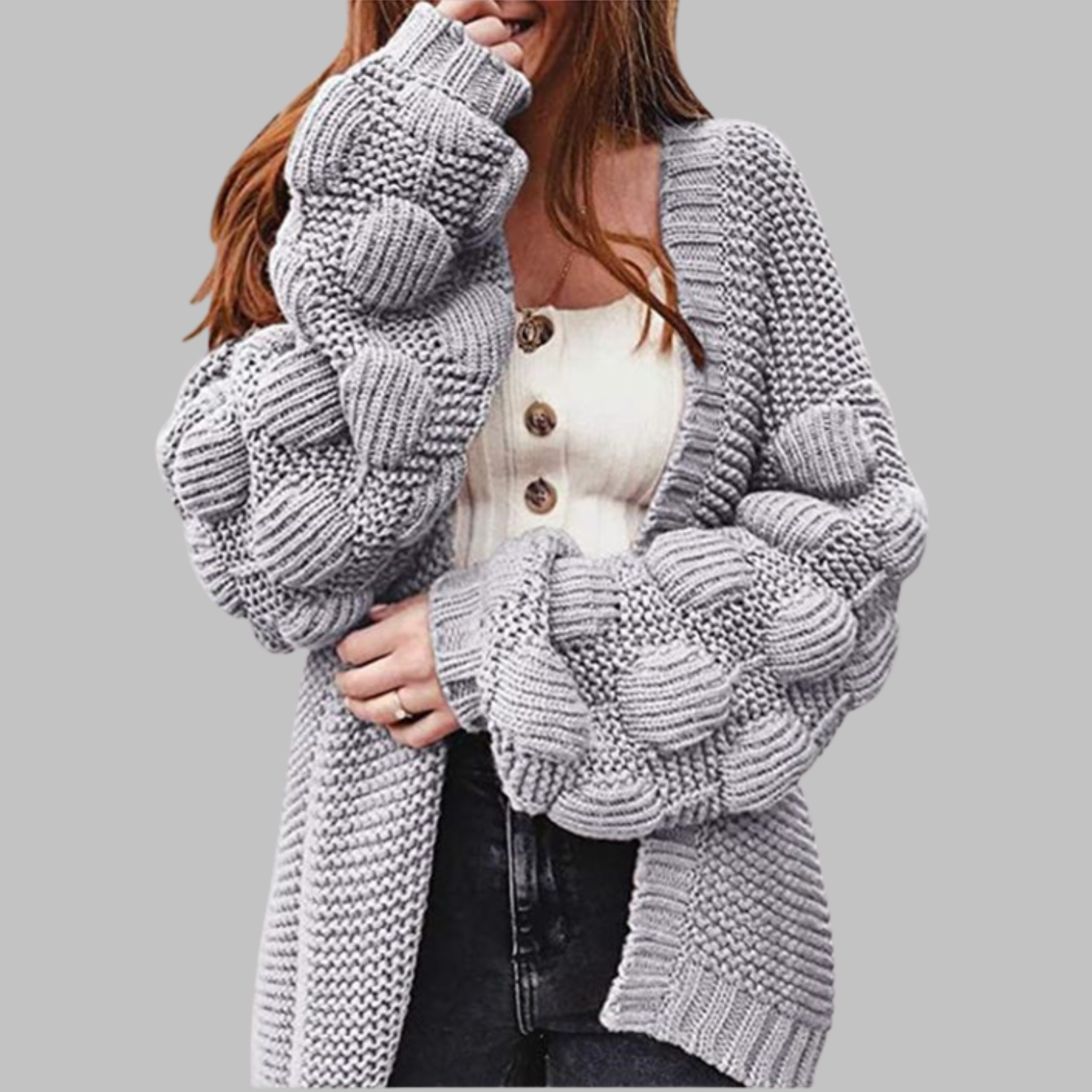 Vintage Oversized Chunky Knit Open-Front Cardigan