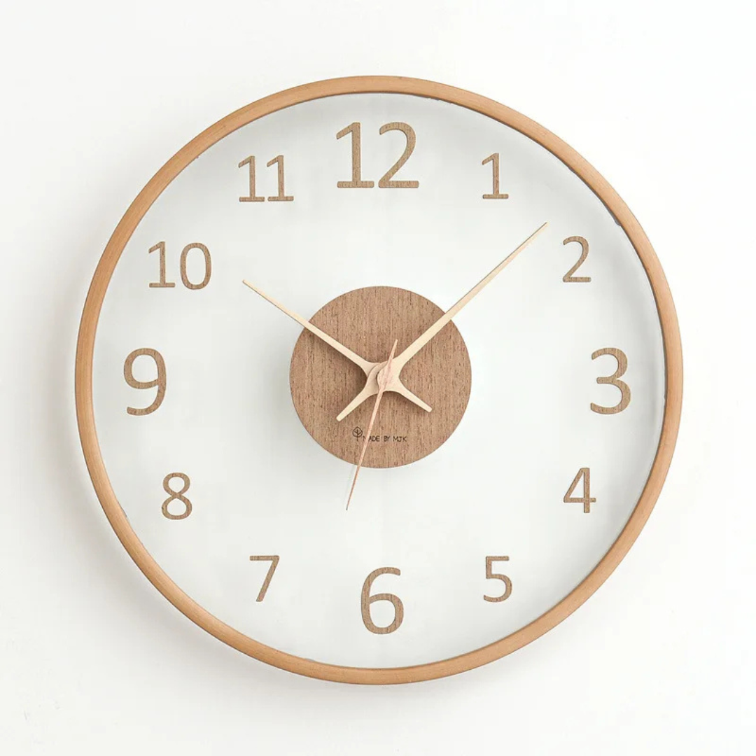Metron - Elegant Wooden Wall Clock with Chic Glass Finish