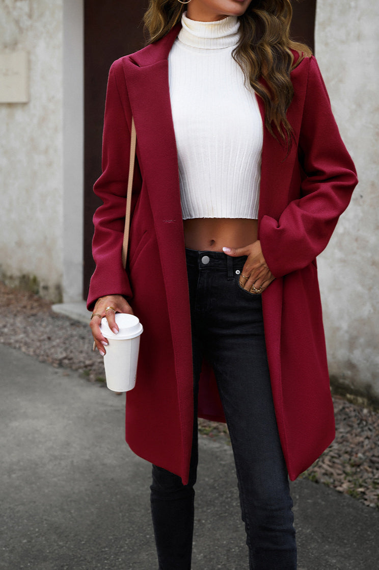 Oversized Solid Color Wool Blend Coat
